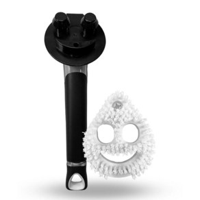 Smilyeez 스마일 스폰지 핸들 비누 디스펜싱 스크럽 대디 브러시용 접시 지팡이 블랙, Black Handle With White Bush, 1개