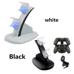 컨트롤러 충전기 도크 LED 듀얼 USB 충전 스탠드 스테이션 소니 플레이스테이션 4 PS4호환 프로 슬림 블랙 화이, 협력사, 하얀, 1.Black, 1개