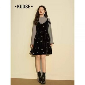 KUOSE 쿠오세원피스 자수 꽃무늬 벨벳 드레스