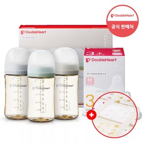 더블하트 모유실감 3세대 젖병 모먼트 트리플팩 240ml+젖꼭지2입x1개(M) +손수건증정, 단품, 1개