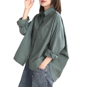 여성용 데일리 오버핏 셔츠 여름 캐주얼 루즈핏 편안한 긴팔 소프트 면 상의 Women's Shirts