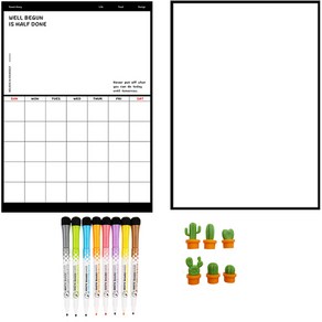 맑음충전소 냉장고 자석스케줄 보드 블랙레터링 무지 화이트 마카8종 선인장6종 1세트, 구성 3(블랙레터링)