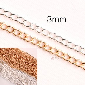 3mm 2mm 1.5mm 원형체인 100cm 만들기 소품 diy 악세사리 부자재 키링, 3mm골드100cm