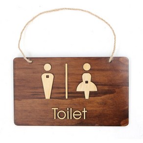 우드 화장실표지판 남자 여자 공용 화장실 팻말 사인 안내판, 공용화장실, Toilet 25 x 20cm