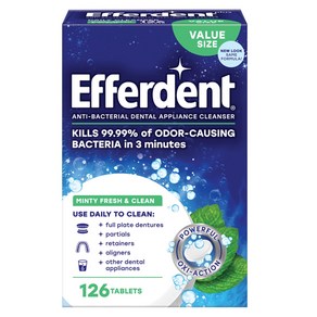 Effedent Retaine Cleaning Tablets Dentue Clean Effedent 리테이너 세척 정제 치과 기구용 의치 세척 정제 Minty Fes, 126 Count (Pack of 1), 1개, 272.16g