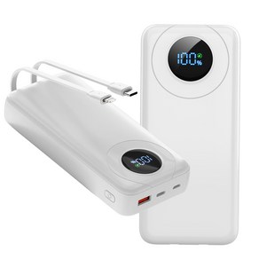 LUODONG 대용량 보조배터리 30000mAh PD 22.5W QC3.0 고속충전 LED 잔량 표시 멀티포트, 흰색