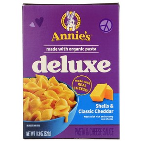 Annie's Deluxe Macaoni and Cheese with Oganic Pa Annie's 디럭스 마카로니와 치즈 유기농 파스타 클래식 리얼 체다 치즈와 껍질, 320g, 1개