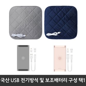 [쏭쏭이] 국산 KC인증 전자파없는 유모차 학교 사무실 캠핑 차량 엉따 극세사 usb 전기방석 온열매트 보조배터리 (구성택1), 그레이방석만 1개