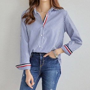 [올리비에클로짓(OLIVIERs CLOSET)] [한정수량/특가][올리비에스클로젯] 소매롤업 삼색테이핑 스트라이프 셔츠_O2401BL009A