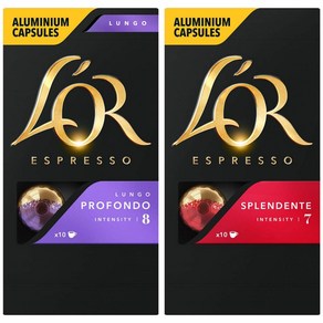 L'OR Espesso Lungo Pofondo and Splendente (Each 2박스 40캡슐) 네스프레소 호환 커피, 40캡슐, 10개입, 2개