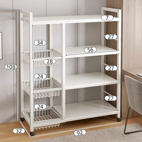 주방 선반 양념채소 다층 렌지대 수납 선반 다용도 진열장 800mm, 화이트(바구니x3)