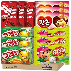 [블루존] 과자 4종 12개 (고래밥 46g x3+홈런볼 41g x3+칸초 54g x3+빼빼로 46g x3), 1개
