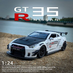 대형 1:24 닛산 GTR R35 합금 레이싱 모델 스포츠카 장난감 자동차 미니어처 피규어 장식 인테리어 소품, 다른, 01.하얀색, 1개