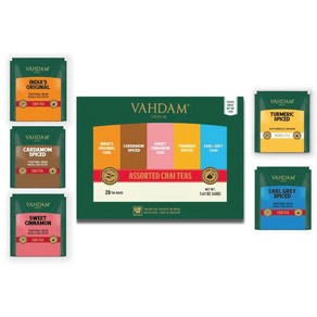 바담 모듬 차이티 샘플러 버라이어티 팩 VAHDAM Assoted Chai Tea 5종 (20티백), 1개, 40g, 20개입