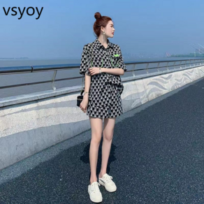 vsyoy 반바지 세트 여자 캐주얼 스포츠 2023 여름 새로운 한국식 느슨한 슬리밍 유행 유행 투피스 세트