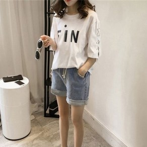 besteffie 여성 여름 캐주얼 티셔츠 레터링 프린트 소매 스트랩 디자인 K18