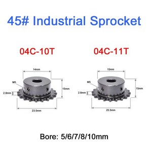 산업용 스프로킷 휠 보어 톱니 두께 2.8mm 04C 10 개 11 체인 기어 5mm 6mm 7mm 8mm 10mm 1, [01] 10 Teeth, [04] 8mm, 10개