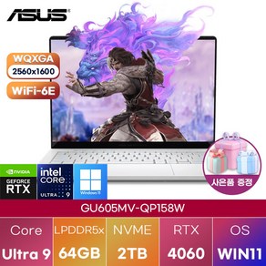[ASUS] GU605MV-QP158W WIN11 대학생 업무용 영상편집 노트북, WIN11 Home, 64GB, 2TB