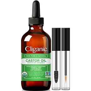 Cliganic 유기농 캐스터 오일 100 순수 속눈썹 키트 포함 1134g4온스 눈썹 모발 및 피부용, 1개