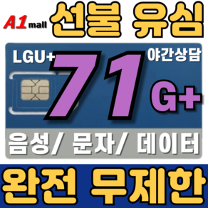 에이원몰 한국유심 선불유심 칩 음성 문자 데이터 LTE무제한 LG U+망 본인 인증문자 가능, 1개, 11GB+매일2GB+무제한, 30일