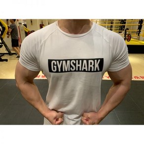 Spot GYMSHARK BLOCK 슬림 반팔 남성용 가로 라벨 스포츠 및 레저 스트레치 코튼 반팔 티셔츠