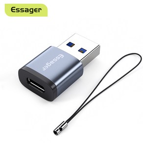 Essage A타입 5핀 to C타입 변환 젠더 스트랩 포함, C타입 to USB-A, 그레이, 2개