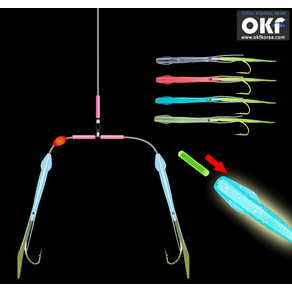 OK피싱 UV 어피꼴뚜기튜브 양다리 쌍바늘채비 3mm케미삽입형 OKF-129