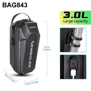 [호환] NEWBOLER 전기 스쿠터 앞 가방 핸들 USB 포트 방수 퀵 릴리스 5L EVA 대용량 범용 Xiaomi, 05 BAG843-3L, 1개
