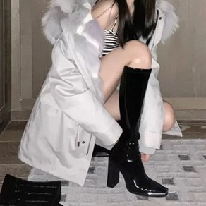 besteffie 여성을 위한 세련된 광택감 높은 하이힐 롱부츠 광택 있는 에나멜 소재 겨울 부츠 패션 트렌디 스타일 K18
