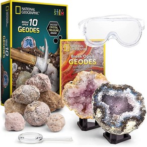 내셔널 지오그래픽 브레이크 오픈 4 지오드 과학 키트 고글 및 디스플레이 스탠드 포함, 10 Geodes Kit, 1개