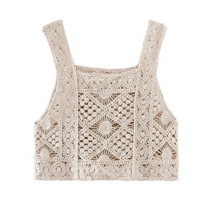 여성 빈티지 크로 셰 뜨개질 카미스 조끼 Boho Hollow Out Floral Knit Sleeveless Crop Top