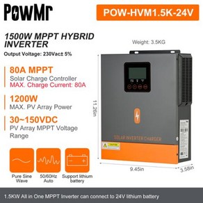 인버터 하이브리드 컨트롤러 와이파이 230VAC 충전 80A 1500W 순수 패널 PowM 모듈 최대 태양광 지지대 사인파 MPPT 24V 150VDC, 3) 1.5KW 24V - With WI-FI - 22