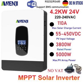 태양광 하이브리드 인버터 PV 55-450V 110A MPPT 충전 컨트롤러 4.2KW 24V 220V 순수 사인파 오프 그리드, [01] NO wifi, [01] 24V, [01] 220-240V, 1개