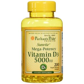 퓨리탄스 프라이드 메가 포텐시 비타민 D3 5000IU 200정 Puitans Pide Vitamin 5 000 IU, 1개