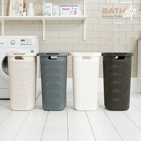 바스클립 라탄 플라스틱 대용량 특대형 빨래바구니 60L, 화이트, 화이트