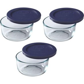 Pyex 2컵 보관 원형 용기 진청 플라스틱 뚜껑 포함 - 정품 미국산 3팩, 2-Cup pack of 3Pyex Pyex, 3개