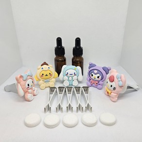 산리오 차량용 방향제 5종 몽땅+최고급오일 10ML 2개 [롱 클립 포함], 일랑일랑 10ml 2개, 1세트