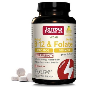 재로우 Methyl B-12 1000mcg & Folate Lemon Flavo 400mcg 츄어블 타블렛, 1개, 100정