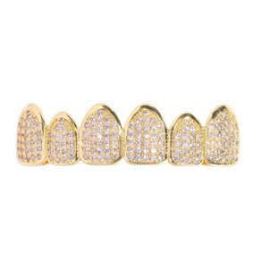 Hip Hop Bling Iced Out CZ Teeth Gillz Caps Set Fo Men Women Top&Bottom Cubic Zicon Gold Silve