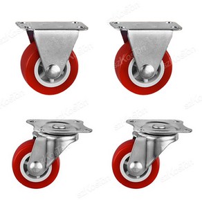인치 가구 캐스터 PVC 레드 유니버설 회전 롤러 플랫폼 트롤리 액세서리, 1 inch, 2 Movable 2 Fixed A