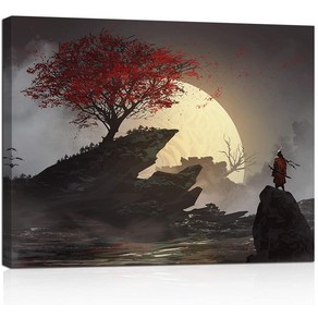 노 브랜드 MOON NIGHT CANVAS ART MARTIAL ARTS의 긴 SAMURAI POSTER 프린터 워킹 EAS WALL DER FOG TREE LANDSAPE 인쇄 페인트, no fame