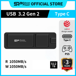 실리콘파워 Silicon Powe 외장SSD USB3.2 Gen2 c타입 PX10 휴대용 포터블 외장 up to 1050 MB/s, 512GB