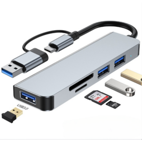 더블원 5 in 1 usb 멀티허브 c타입 카드리더 TYPE-C & USB3.0, 실버