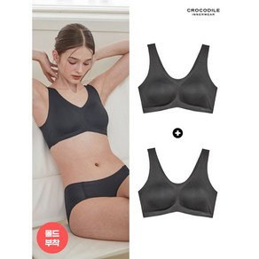 크로커다일 이너웨어 [크로커다일] 몰드부착 V넥 메쉬 감탄브라 1+1 블랙 471929