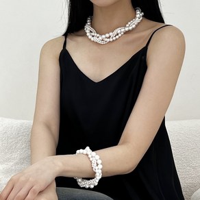 꼬임 화이트 실버그레이 4줄 진주 초커목걸이 Twist White Peal Choke Necklace Silve 925