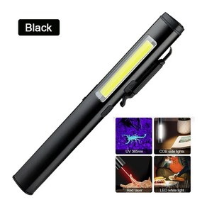 다기능 미니 USB 충전식 LED 손전등 800mah 펜 클립 365nm UV 라이트 COB 캠핑 작업 수리 4 in, 1PCS Black, 1개