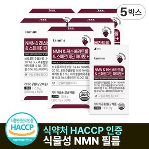 식물성 NMN 필름 레스베라트롤 스페르미딘 파이토 플러스 텔로미어 시트루인 HACCP 식약처인증 엔엠엔, 5박스, 30회분