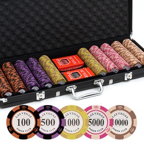 고니표 데칼클레이 카지노칩 세트 포커칩 홀덤칩 세븐 포커 게임 숫자칩, GNP-500BK (숫자칩500P+블랙케이스)