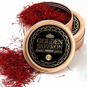 Golden Saffon Finest Pue All Red Saffo 골든 사프란 최고급 순수 프리미엄 올 레드 사프란 실 등급 A+ 슈퍼 네긴 비GMO, 2g, 1개