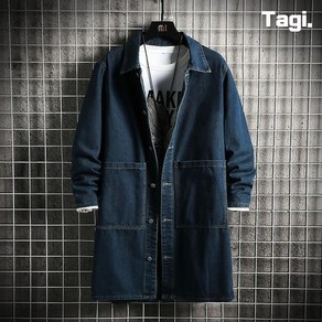 Tagi M~5XL 남성 데님 트렌치 코트 빅사이즈 롱 청자켓 루즈핏 바람막이 점퍼